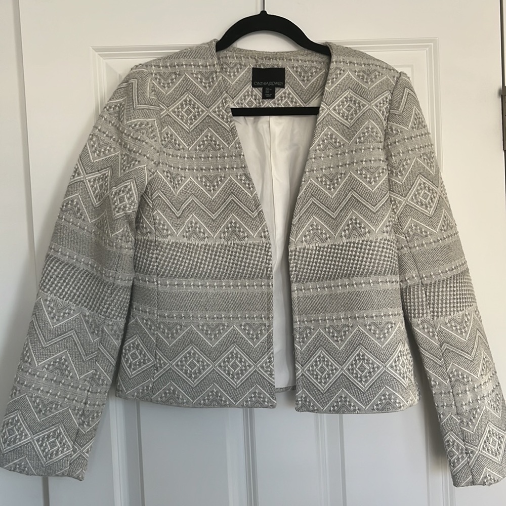 Cynthia Rowley - Size Large - Gray & White Blazer Jacket